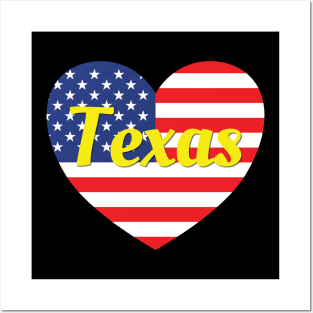 Texas American Flag Heart Posters and Art